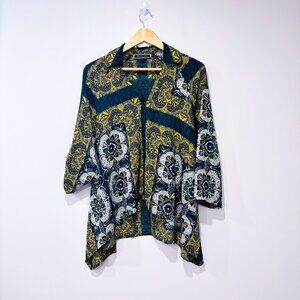 MELANIE LYNE Green‎ Floral Asymmetrical Blouse Boho Patterned Top | Small *